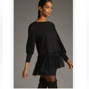 Anthropologie Black Sweatshirt with Tulle Detail